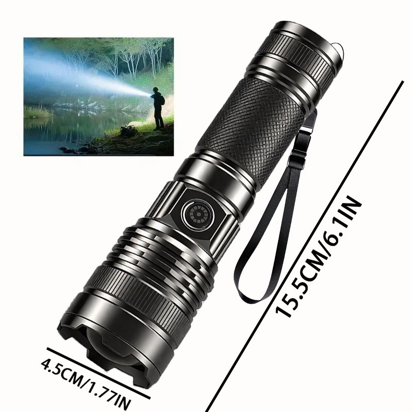 Rechargeable Fire Starting Flashlight, High Lumen Aluminum Alloy Tactical Torch with Adjustable Beam for Survival, Camping, Fishing, Power Outages & Night Riding
