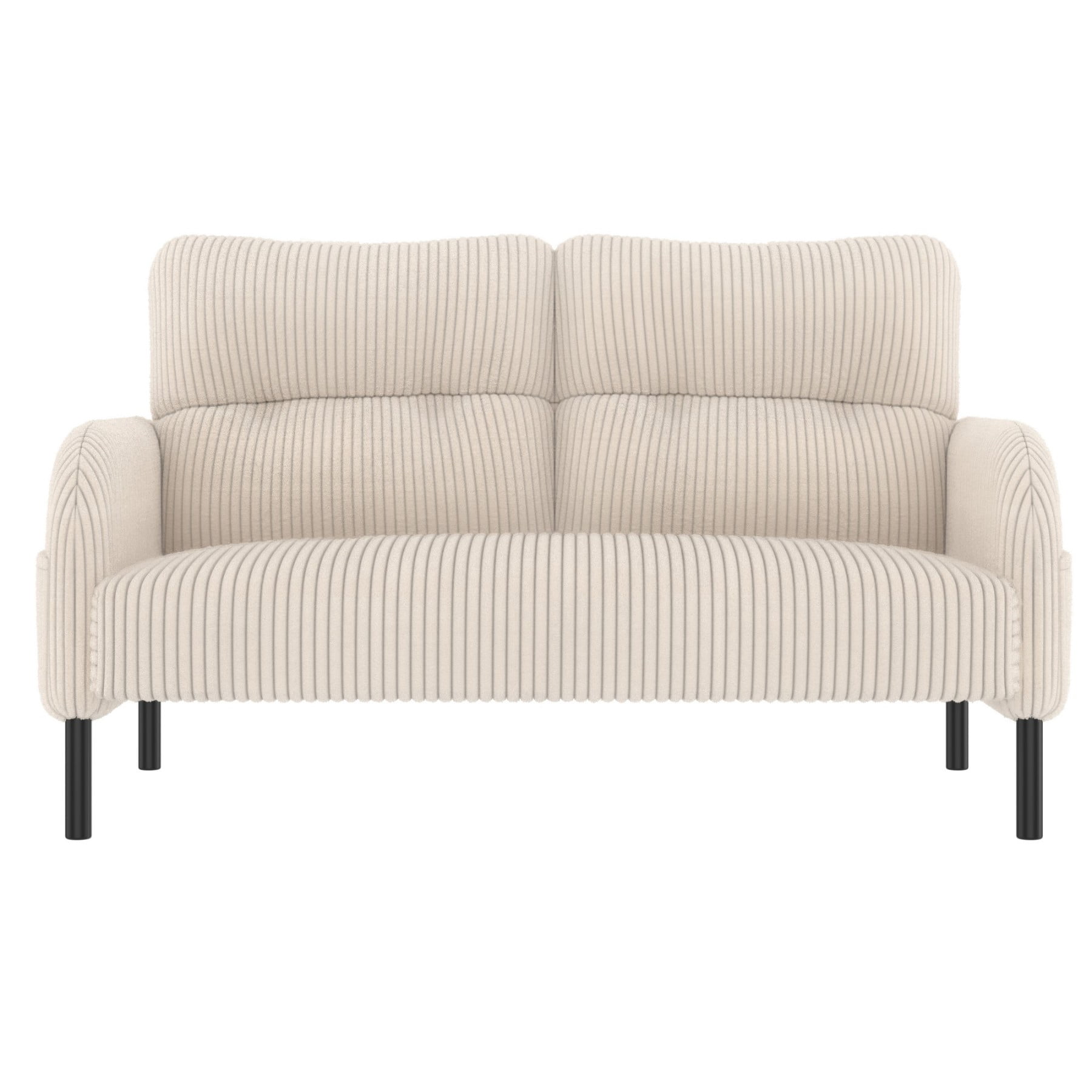 Corduroy Loveseat Sofa, Modern Upholstered Double Sofa Couch with Side Pockets for Living Room Bedroom Apartment, Beige