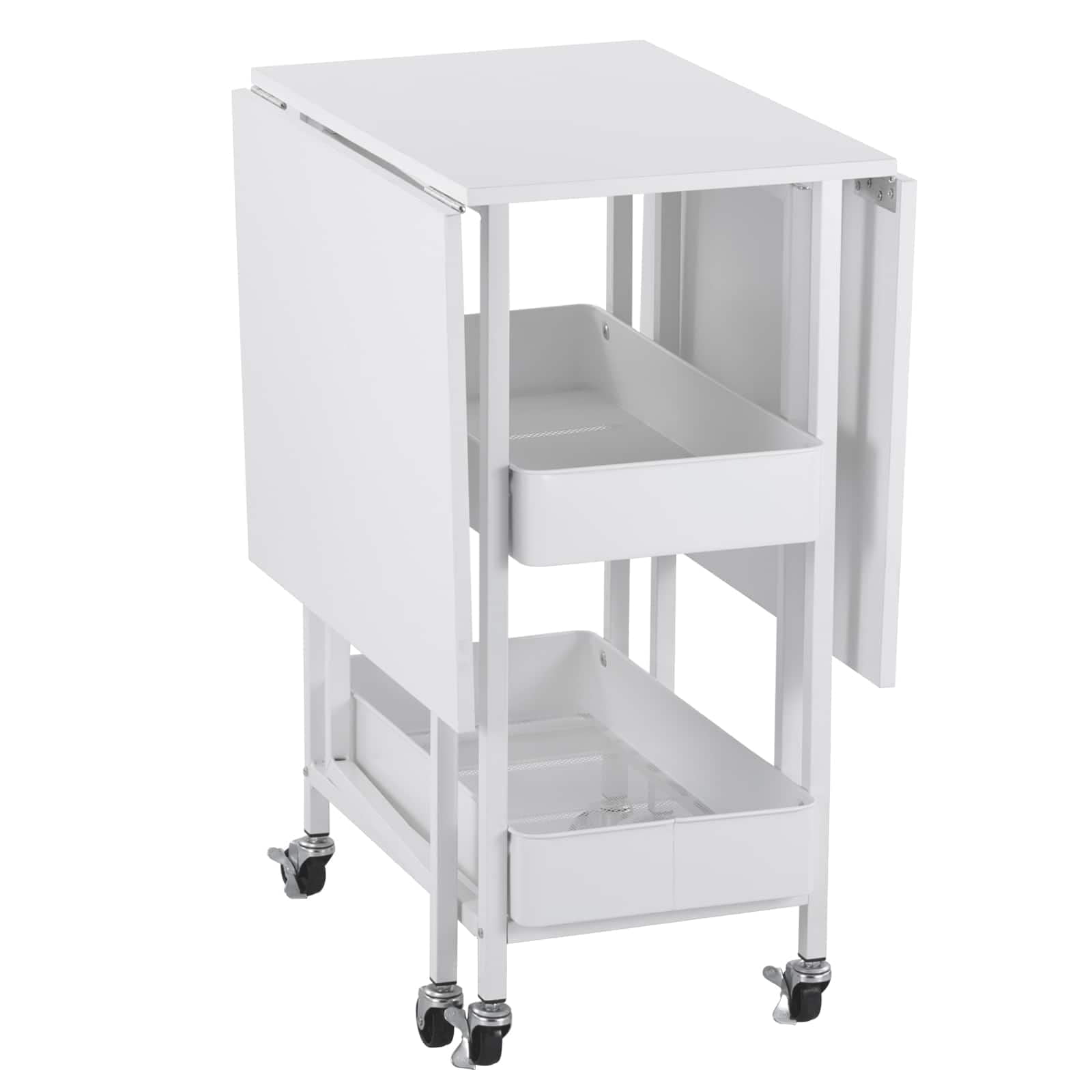 Kensington White Table Rolling Cart and Extendable Panels by Simply Tidy - Multi-Functional Storage Cart for Home - Office - and Kitchen - 1 Pack