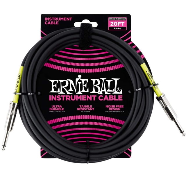 Ernie Ball - Cable para instrumentos, recto/recto, 6,1 m, color negro