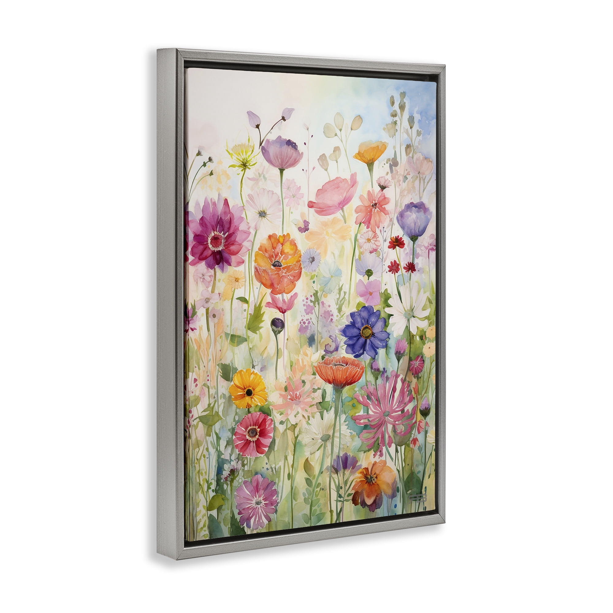 Stupell Industries Bright Floral Garden Botanical & Floral Painting Gray Floater Framed Art Print Wall Art, 17 x 25