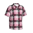 thumbnail image 3 of Xecao Heart Plaid print Hawaiian shirt - a stylish short-sleeve button-down for men, perfect for casual beach and tropical outings., 3 of 9