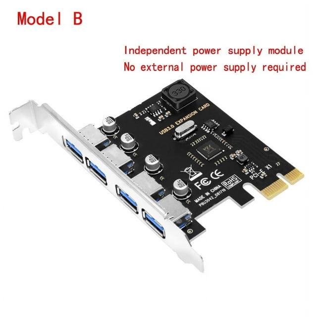 Carte d'Extension USB 3.0 PCI-E PCI Express PCIe Adaptateur HUB USB 3.0 4 Ports Contrôleur USB 3.0 PCIe Express 1X Gris
