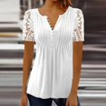 thumbnail image 1 of Camiseta de manga corta con cuello en V para mujer, remera Sexy con estampado de flores de retazos de encaje, camisetas holgadas para mujer 2023, 1 of 4