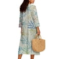 thumbnail image 2 of DISNIMO Dresses for Women Starfish Flower Print Imitation Linen Casual Maxi Dress V Neck Dress 3/4 Sleeve Loose Fit Shift Dresses, L, 2 of 6