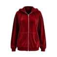 thumbnail image 4 of MDUKONU Womens Velvet Zip Up Hoodie Long Sleeve Oversized Hooded Sweatshirt Fleece Fall Velour Y2K Jackets With Pockets Size: XL Red, 4 of 5