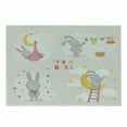 thumbnail image 1 of Feminine Cutting Board, Bunny Rabbit Sleeping Doing Laundry Picking Stars Love Cartoon Art Design, Decorative Tempered Glass Cutting and Serving Board, Small Size, Yellow Beige, by Ambesonne, 1 of 1