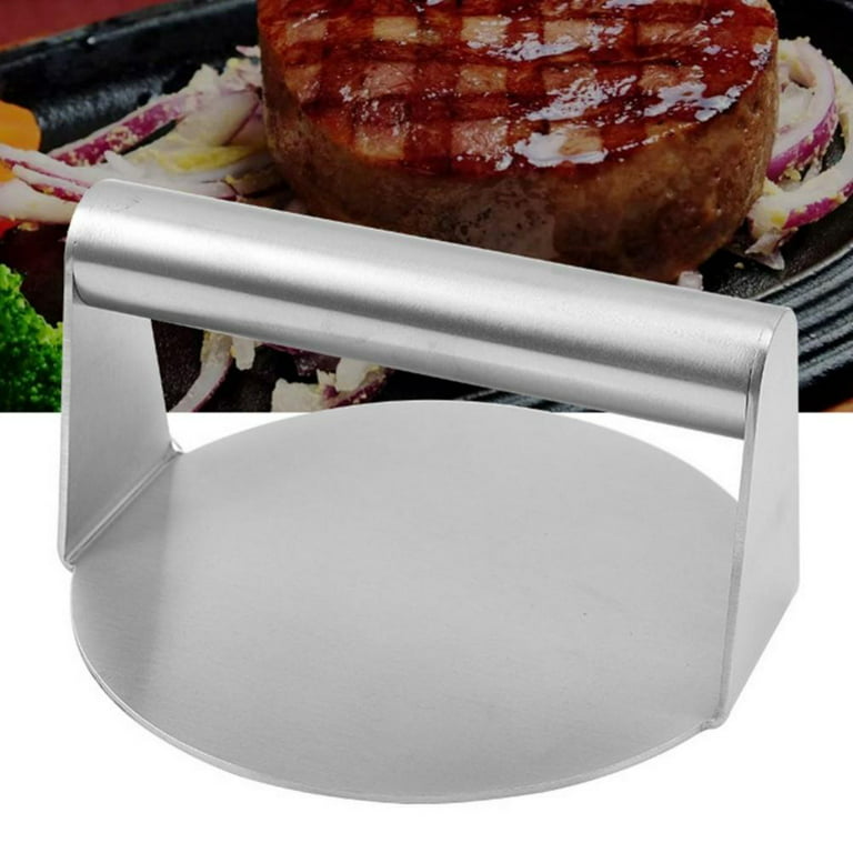DONPRIX Smash Burger Press Kit with Anti-scald Handle - Stainless Steel Hamburger Press - 5.5 in Round Hamburger Smasher Tool - Burger Smasher for Griddle 