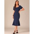 thumbnail image 4 of DARING DIVA Sweetheart Neck Puff Mermaid Midi Dress L Dark Blue, 4 of 6