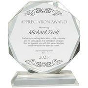 Personalized Clear Crystal Octagon Award, Engraved Glass Award Plaque for Employee Appreciation, Recognition, Retirement and More (8")
