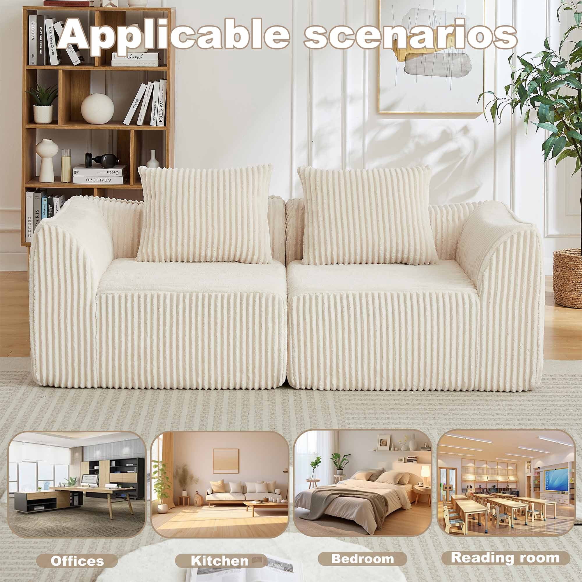 Lunale 2-Seater Modular Sectional Sofa, 72" Boneless Cloud Couch, No Assembly Required, Small Corduroy Sofa for Living Room, Beige