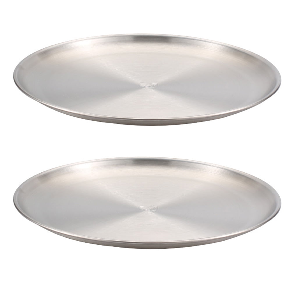 Stainless Steel Plates 2 Set Round Dinner Dishes Metal Plates Great for