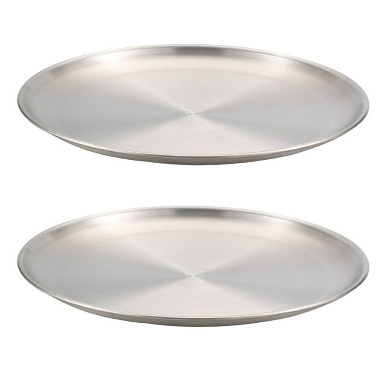 Stainless Steel Plates 2 Set Round Dinner Dishes Metal Plates Great for  Picnic,Outdoor Camping Plate,Shatterproof