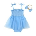 thumbnail image 6 of Gbsyewxs Girls Jumpsuit Strappy Sleeveless Solid Color Romper With Headband 2 Piece Casual Summer Toddler Onesie Blue Size 12-18 Months, 6 of 7