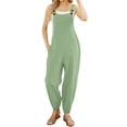 thumbnail image 3 of Jumpsuits For Women Sleeveless Overalls Jumpsuit Casual Solid Summer Wide Leg Bib Pants Bottons Jumpsuit Romper With Button Pockets, 3 of 7