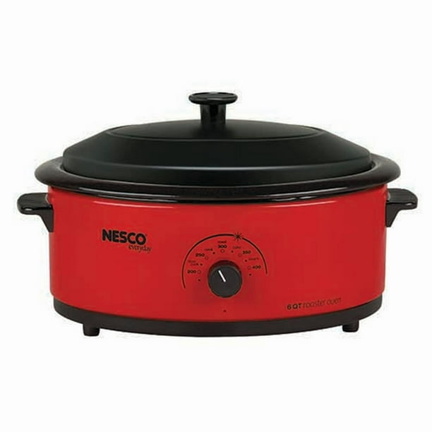 NESCO 6 Quart Red Roaster Oven with Porcelain Cookwell