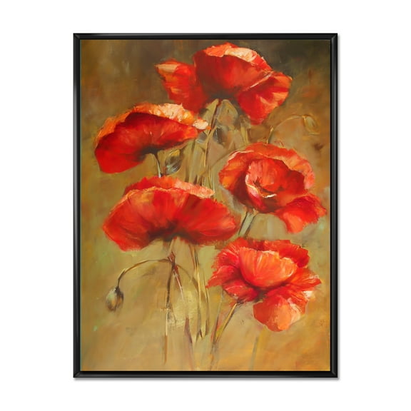 Blooming Vintage Poppies I 12 in x 20 in Framed Painting Canvas Art Print, by Designart
