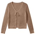 thumbnail image 4 of VJGBEGW Womens Fashion Cardigan Casucal Tie Front Shrugs Sweaters Tops Long Sleeve Knit Cropped Cardigans Tops Brown XXL, 4 of 7