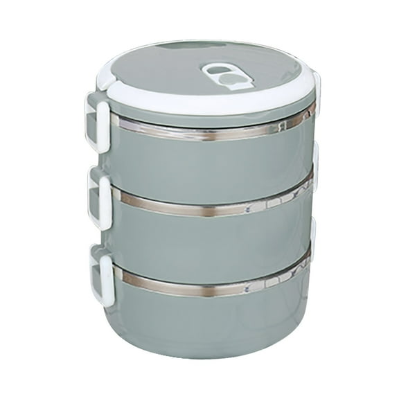 Qonioi Stainless Steel Lunch Box, 2100ml 3 Layer Round Food Container for Hot Meals, Insulated Lunch Box