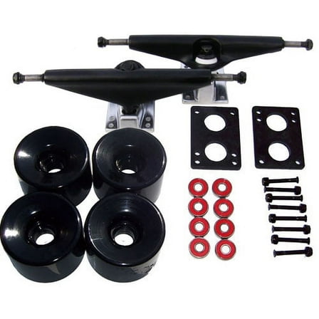 Set of Longboard Trucks, Wheels, & Bearings 7.0 Black, 76mm Solid Black