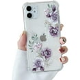 thumbnail image 1 of Soft Case Compatible With Iphone 12, Clear Floral Flower Pattern Print Design Flexible Tpu Shockproof Cover For Women Girls,Flower Protective Phone Case 6.1", Purple Peony[L1384], 1 of 5