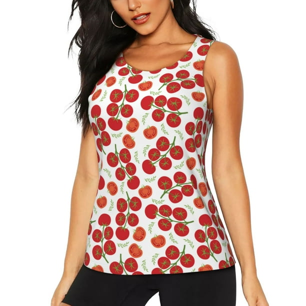 Fotbe Tomato Blusas Sin Mangas para Mujer – Estilo Casual, Corte Suelto, Slim-Fit, Cuello Redondo Deportivo, Tops de Verano para Gimnasio y Yoga-Small