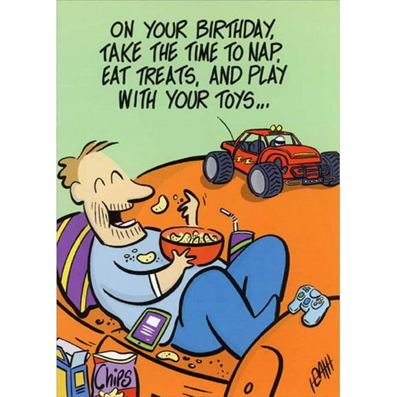Oatmeal Studios Nap, Eat Treats and Play with Toys Funny / Humorous Birthday Card