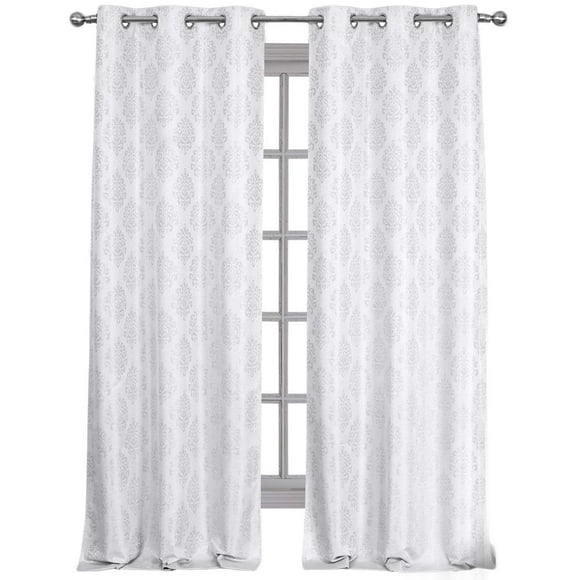 Royal Hotel Literie Paisley Jacquard Blanc, Panneaux de Rideaux Occultants à Illets, Paire/ensemble de 2 Panneaux, 36x96 Pouces Chacun