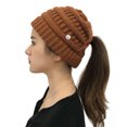 thumbnail image 2 of HAWEE Womens Ponytail Beanie Hat with Button for Mask, Criss Cross Winter High Messy Bun Beanie Hat with Ponytail Hole, 2 of 3