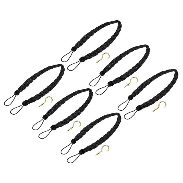 Sujetadores de cortina Uxcell, sujetadores de drapeado trenzados, soporte decorativo de cuerda con ganchos de metal, negro, 6Pcs