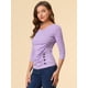 thumbnail image 2 of Top acanalado de decoración de los botones de punto sólido de las mangas del cuello en V de las mujeres 3/4 Morado claro XL, 2 of 6