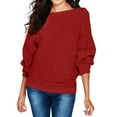 thumbnail image 2 of Plus Size Tops for WomenWomen's Fashion Round Neck Loose Casual Knit Long Sleeve Solid Color Top, 2 of 5