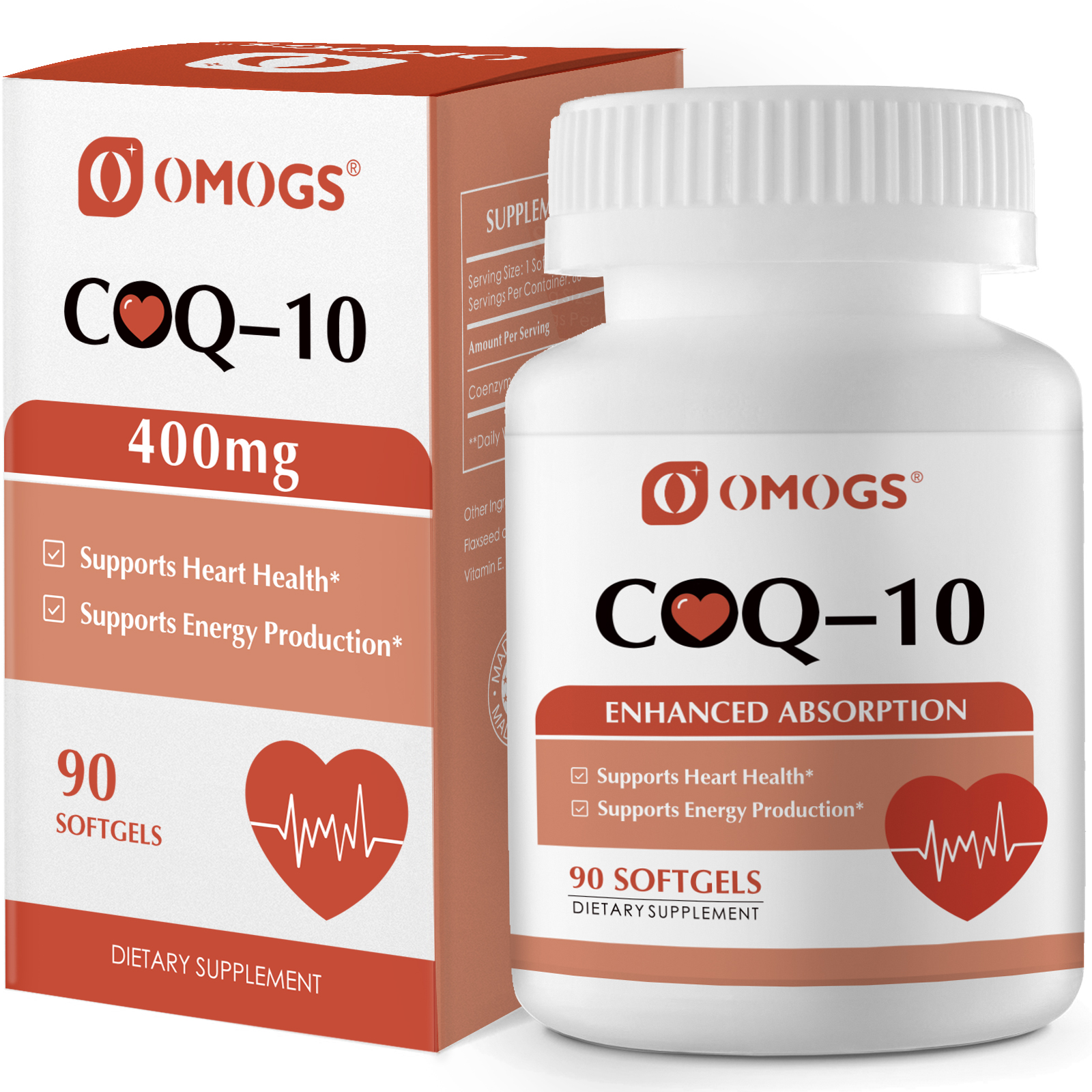 OMOGS CoQ10 400mg Softgels, Support Heart Health, Cardiovascular Health, 90 Softgels