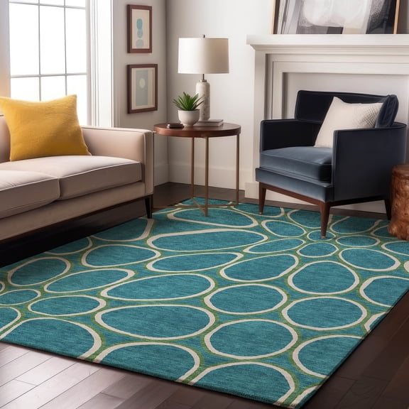 Addison Rugs Mayfield Premium Machine Washable Transitional Circles Teal Rectangle Rug, 5' x 7'6"