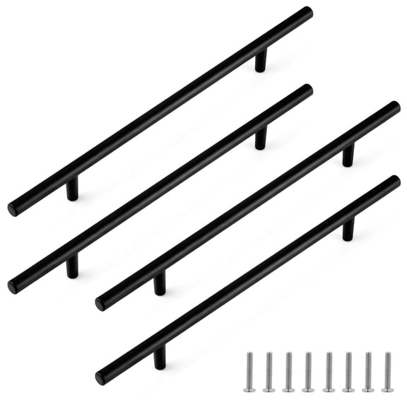 4 Pack 9.6 Inch Length Kitchen Cabinet Handles Black, 7.6 Inch Hole Center Aluminium Alloy Cabinet Pulls, Kitchen Hardware Door Pulls for Drawer Dresser Cupboard Wardrobe