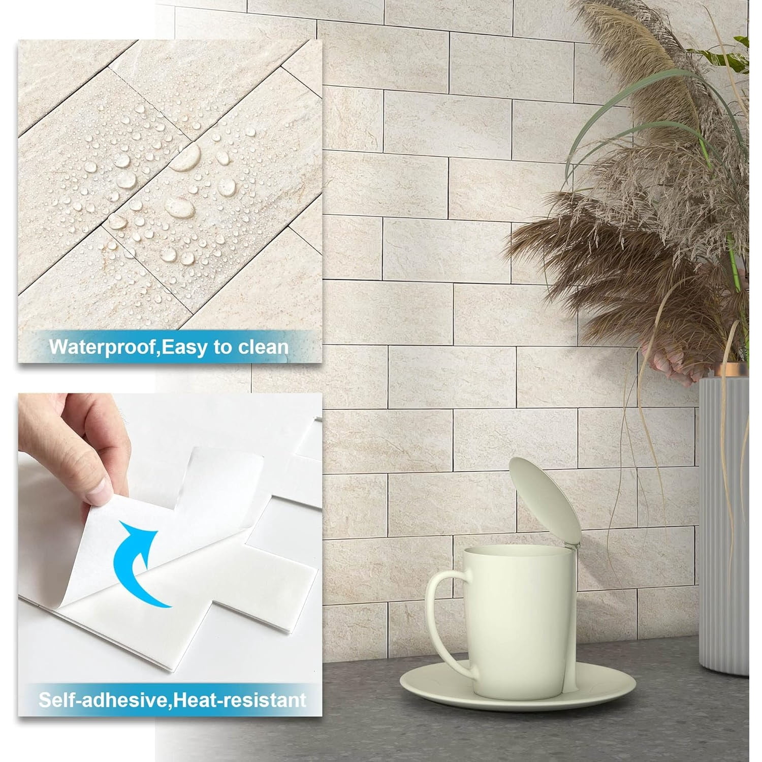 Peel and Stick Backsplash for Kitchen,Bathroom Wall Backsplash Tile Peel and Stick Shower Tiles Waterproof(10sheets,Rustic Beige)