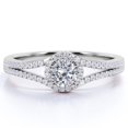 thumbnail image 1 of JeenMata Anillo de Compromiso con Halo de Cuerpo Dividido de 1 Quilate de Forma Redonda, Bisel Doble Pavé, Baño de Oro Blanco de 18 K sobre Plata, 1 of 5