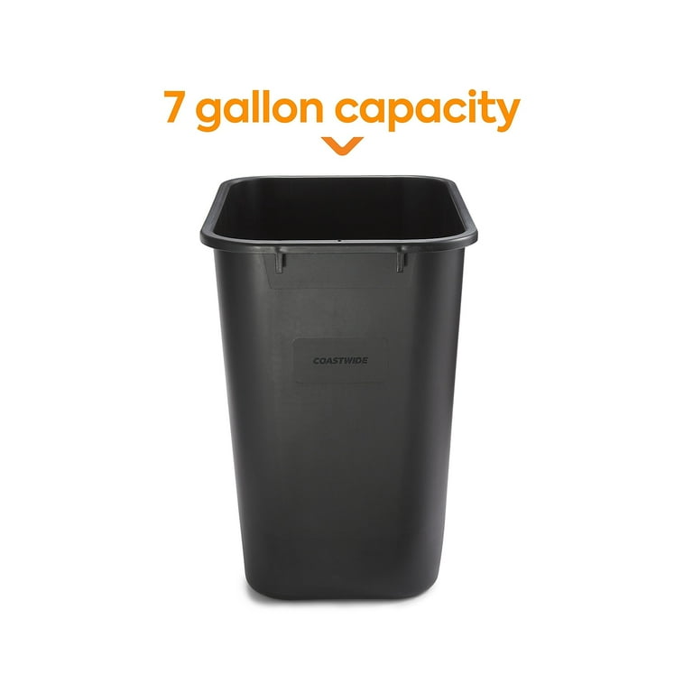 Coastwide Professional 7 Gallon Black Plastic Wastebasket, Soft