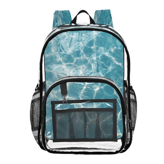 Clear PVC Backpack 12L Transparent Shoulder Bag with Mesh Pockets Clear Water Sunlight Print