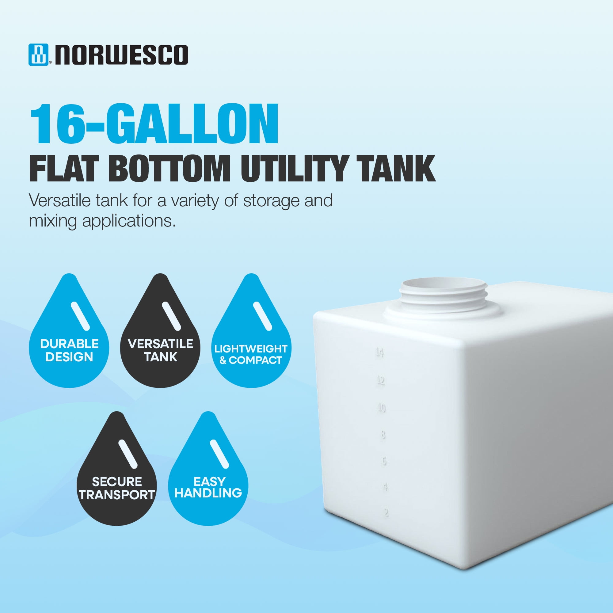 Norwesco Flat Bottom Utility Tank for Trailers and Lawn Care, 16 Gal, White