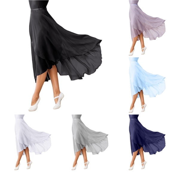 XIAONU Women's High Low Wrap Dance Skirt Flowy Long Skirts Stage Performance Midi Skirt