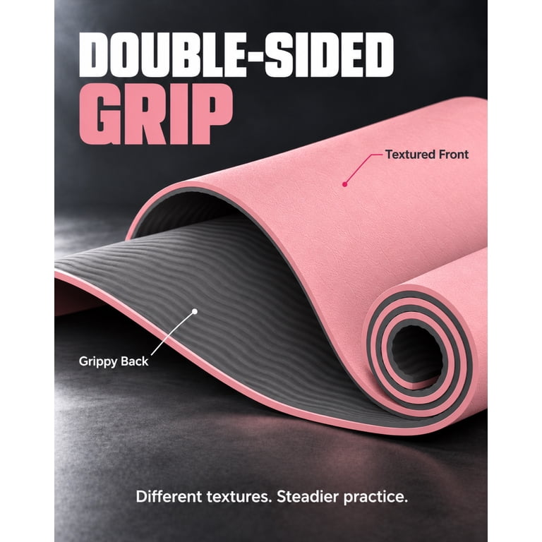 Yoga Mat with Strap, Non-Slip, Tear-Resistant, Pink photo 6