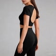 thumbnail image 5 of Workout Sets Womens Running Yoga 2 Piece Outfits Cutout Back Crop Tops High Waist Legging Set Black, 3XL, 5 of 7