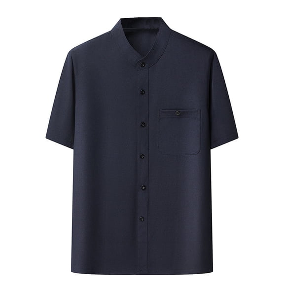 Mgmyaa Men's Button Down Shirts, Short Sleeve Casual Beach Shirts, Band Collar Comfortable Summer Tees S-3XL