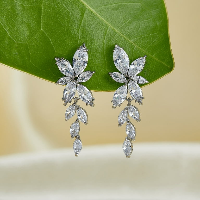 SWEETV Marquise Wedding Earrings - Teardrop Crystal Cubic Zirconia Bridal Drop Earrings For Bride & Bridesmaids