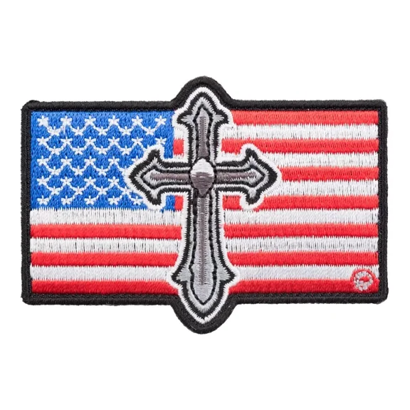 Silver Cross American Flag Patch, Patriotic US Flag Patches