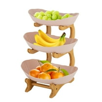 Miumaeov 3-Tier Kitchen Fruit Tray kitchen Vegetable Fruit Basket Bowl w/ Wood Shelf