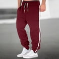 thumbnail image 2 of Casual Pants for Men Elastic Waist Drawstring Solid Color Comfortable Joggers with Zipper Pockets Fall Winter Daily Wear Slim Fit Slacks for Men Red M, 2 of 5