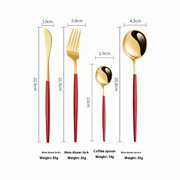 4 pack Stainless Steel Flatware Set,Modern Satin Finish| BEST Birthday Wedding Gift (red-gold Matte 4 Sets)