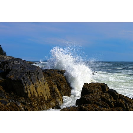 Seaside Rocks - Peel-n-Stick Poster of Water Ocean Seaside Ocean Spray Rocks Coast Poster 24x16 Adhesive Sticker Poster Print